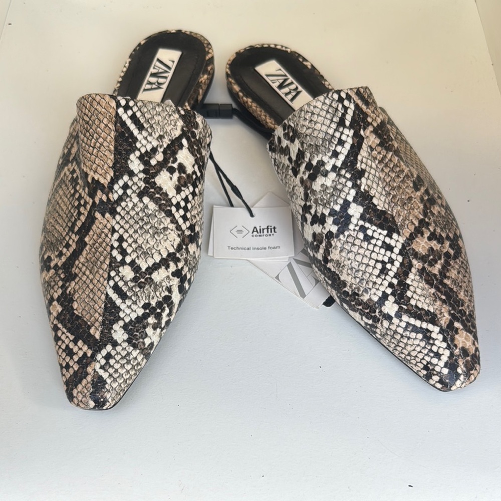 ZARA Snakeskin Mules - Black and Cream